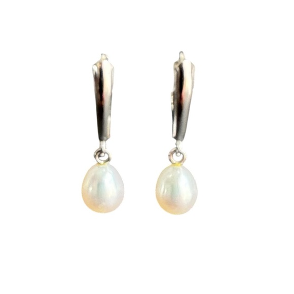 Pearl Earrings Sterling Silver Drop Dangle Dainty Simple Bridal Bride Wedding - Picture 1 of 9